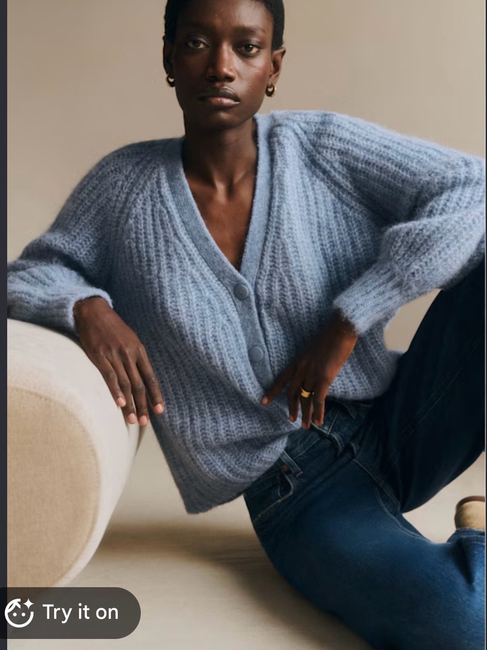 Sezane Light Blue Fuzzy Knit Sweater